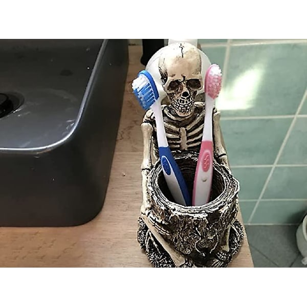 Happy L Skull Pen Holder Makeup Brush Holder Creative Skeleton Toothbrush Holder Halloween Home Office Desk Storage Box Decoration
