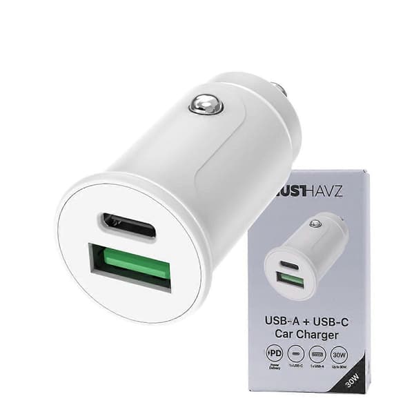 12W USB-A / 30W USB-C Billader, Power Delivery-kompatibel, Hvit