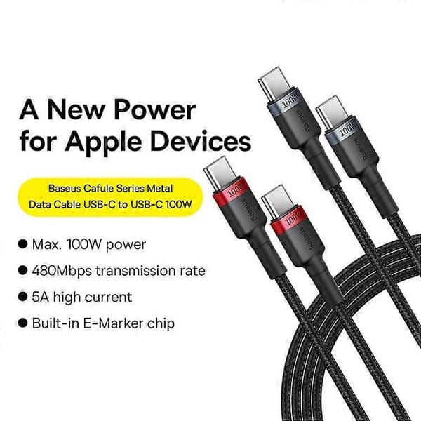 BASEUS Cafule Laddningskabel Typ-C till Typ-C 100W 1m PD 100W Laddningssladd, 2 st (Röd / Grå)