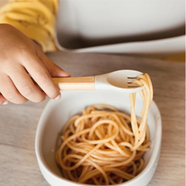 4 stk. Træskaft Silikone Ske Gaffel Baby Børn Gaffel Ske Silikone Gaffel Ske Langt Skaft Gaffel Ske style1