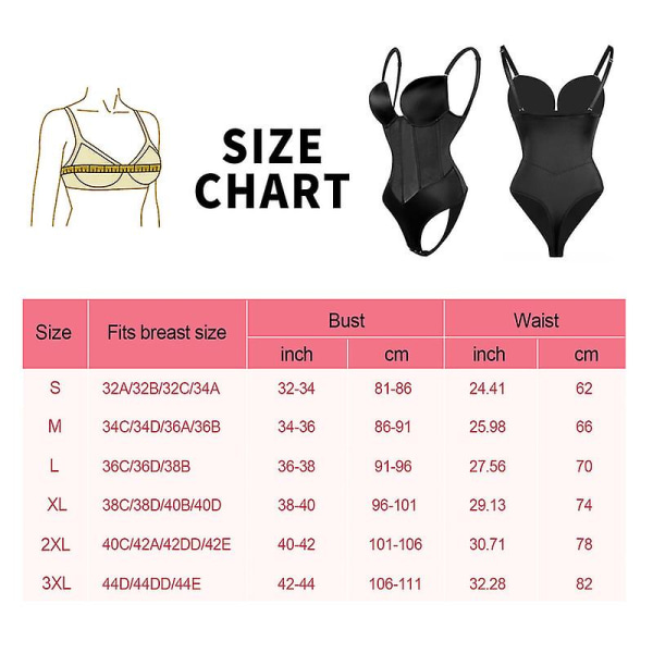 Dame Shapewear Rygløs Body BH Shaper, Dame Plus Size Plunge Invishaper Beige 2XL