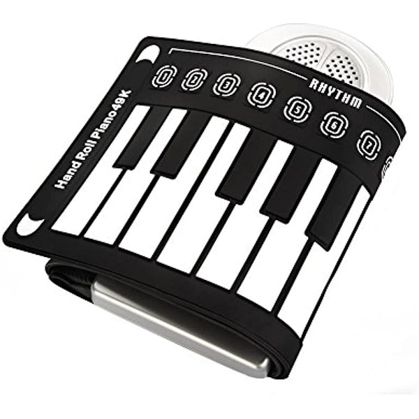 Hopfällbart elektroniskt tangentbord handrullande upp piano bärbart 49 tangenter för barn barn nybörjare Black