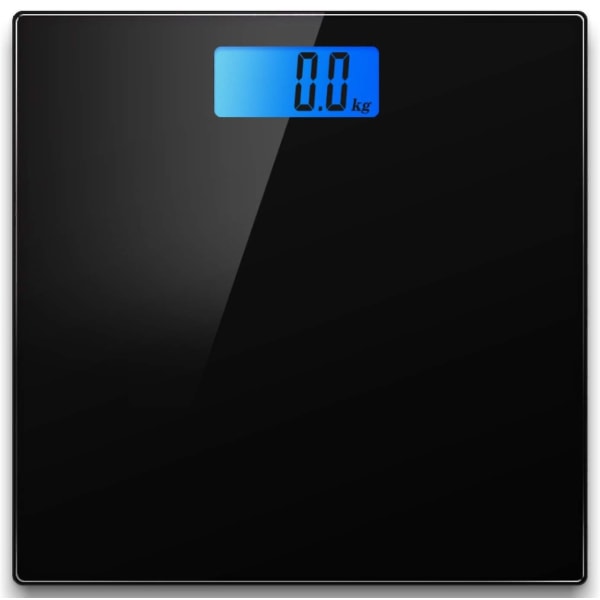 Elektronisk badrumsvåg, våg Max kapacitet 180 kg, bakgrundsbelyst digital display svart