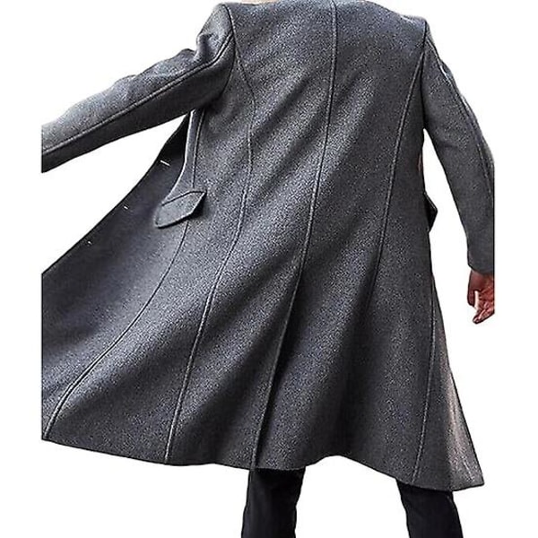 Herre Casual Trenchcoat Slim Fit Lang Jakke Overfrakke Grey XL