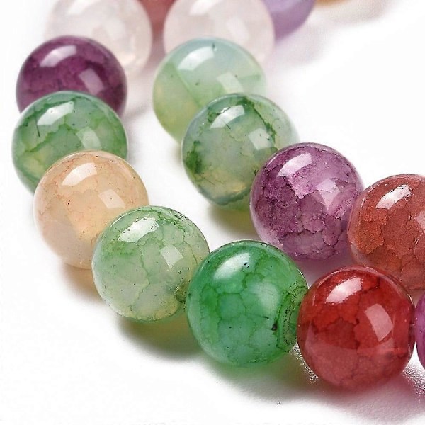 1 Sträng Crackle Glaspärlor Runda Blandade Färger 8~8,5mm Hål: 1mm ca 48st/sträng 14,7 tum(37,5cm)