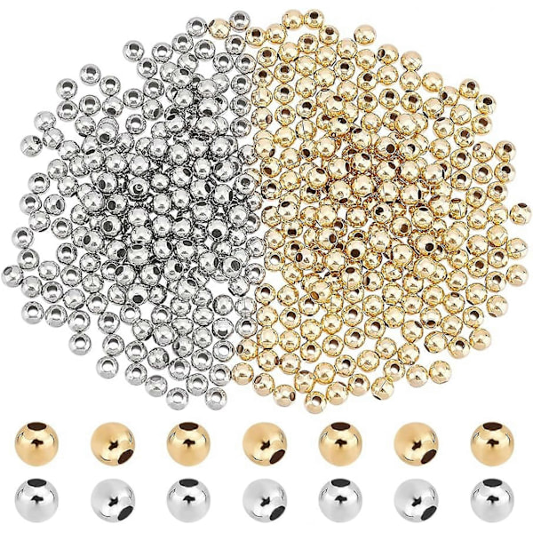 400 st 2 Färger Runda Distanspärlor 4mm 304 Rostfritt Stål Lösa Pärlor Rondelle Pärlor Metall Distanspärla