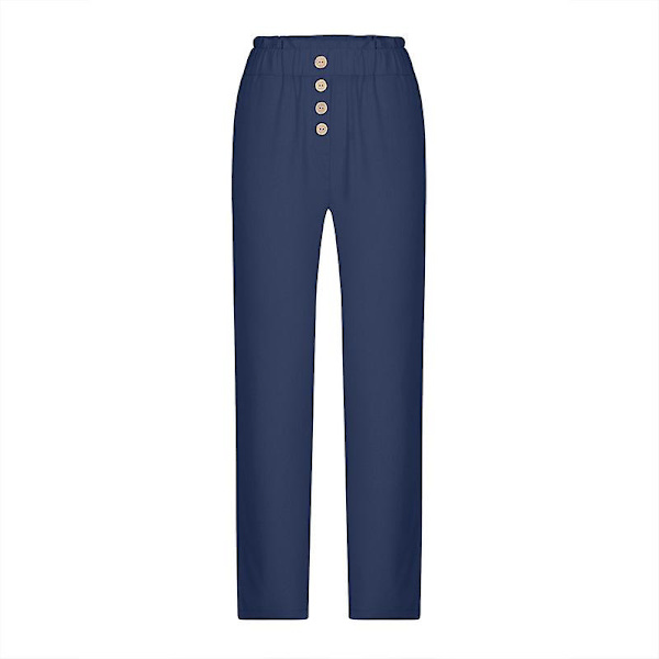 Kvinnor Volang Hög Midja Casual Byxor Elastisk Midja Byxor Navy XL