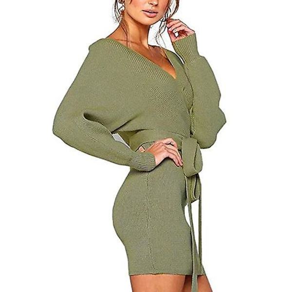Naisten seksikäs avoselkäinen neulemekko, lepakkohiha pitkähihainen mekko green XL