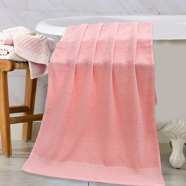 Bløde badehåndklæder i bomuld, hurtigtørrende og meget absorberende, teksturerede badehåndklæder 70*140 cm (2 stk.) Pink