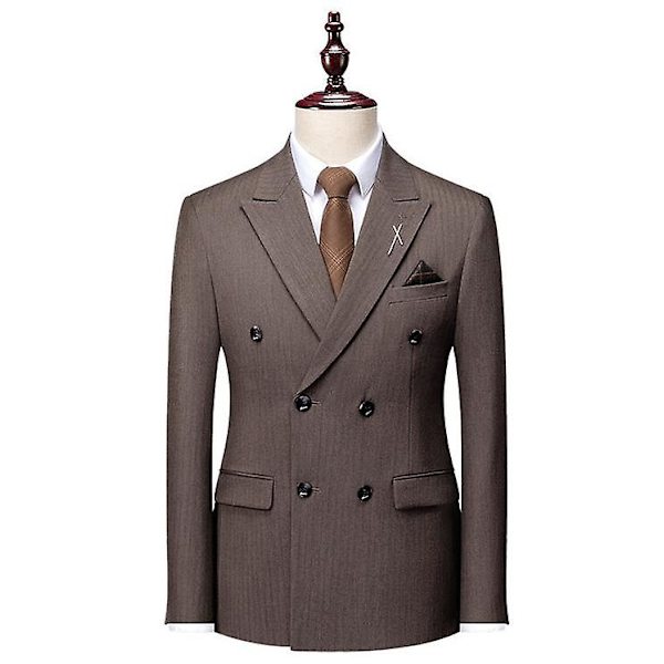 Miesten Ruudullinen 3-osainen Puku Slim Fit, Kaksoisrintainen Ruudullinen Pukusetti Dark Grey M