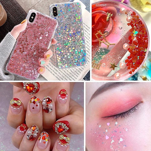 Nail Art Hollow Flash Sequin 12-färgad Holografisk Flash Blandad Hjärtformad Alla hjärtans dag nageldekoration Set2