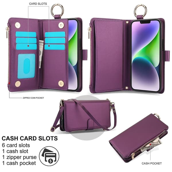 Crossbody Plånbok Läderfodral För iPhone 11 Pro Max / 11 Pro / iPhone 11 Dark purple For iPhone 11 Pro