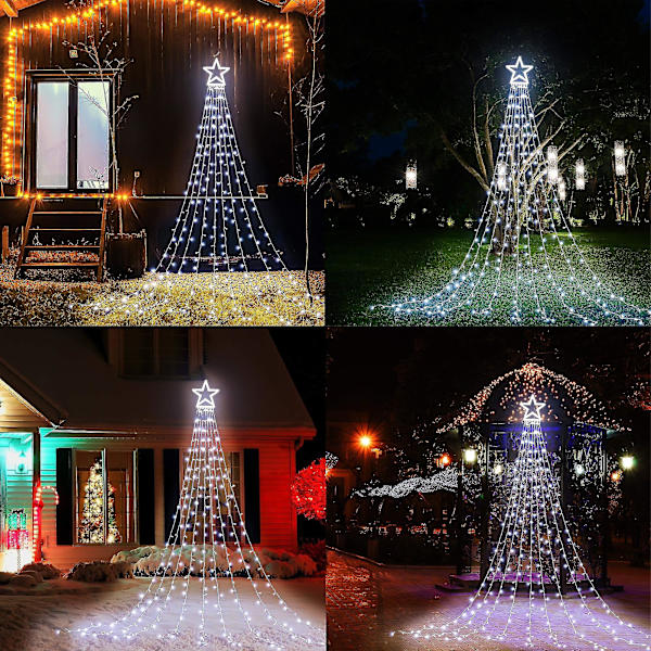 Juldekorasjoner Stjernelys Lyslenker, Led Julelys Eventyrlys Blinkende Lys For Utendørs Høytid White light UK Plug