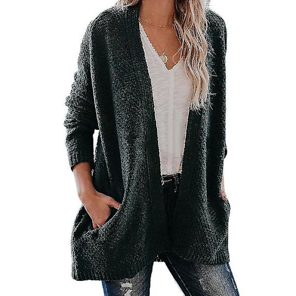 Naisten neuletakki, yksivärinen, neulottu, taskullinen, puolipitkä, avoin edestä, pitkä 2XL Gray