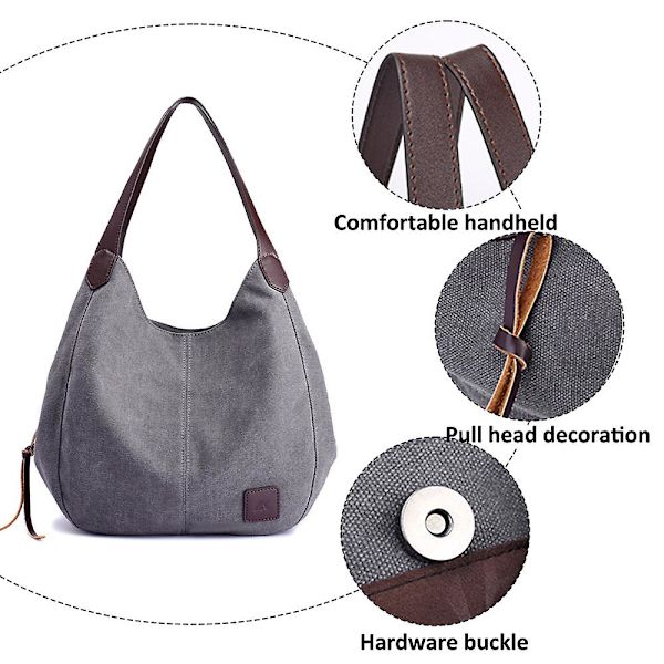 Dam Multi Pocket Axelväska, Canvas Handväska Handväska, Enstaka Axelväska, Artistisk Och Minimalistisk Grey*Purple Coffee