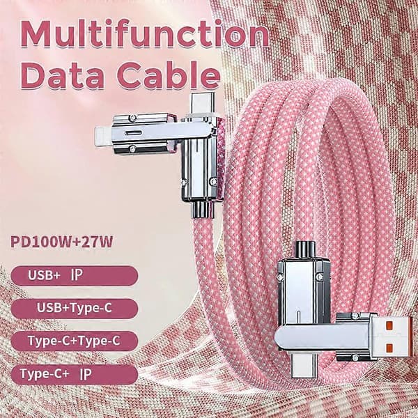 AHASTYLE XC04 1m PD 27W Datakaapeli USB-A/Type-C - Type-C/IP Latauskaapeli - Vihreä Pink
