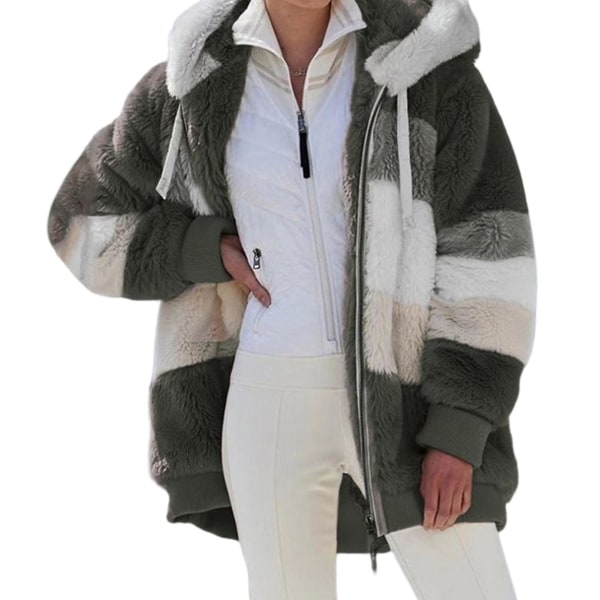 Vinter Casual Kappa För Kvinnor Med Huva Färgblock Patchwork Kappa För Middagsbjudningar 2XL Army Green