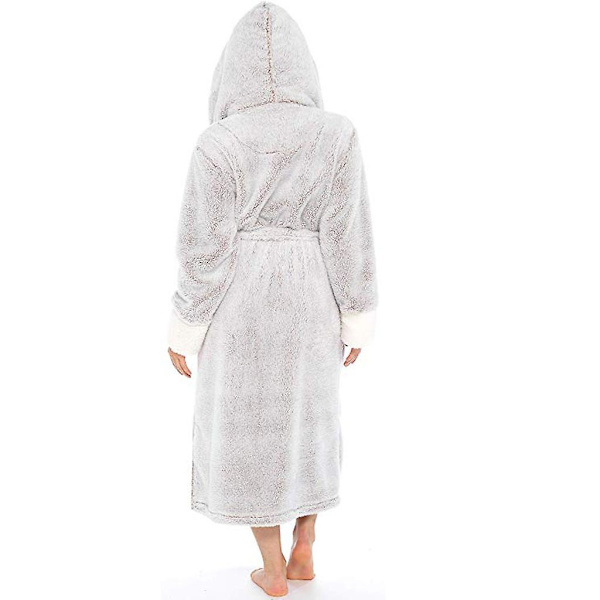 Fleece Badekåbe Dame Blød Morgenkåbe Hætte Fluffy Frotte Lang Badekåbe Grey M