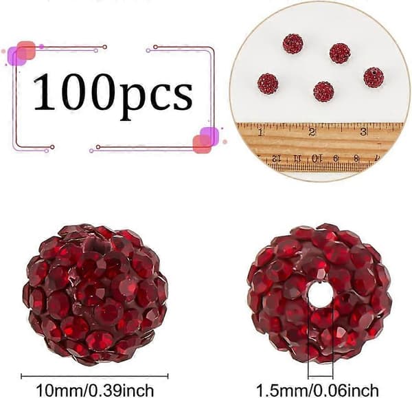 100 st 10mm Mörkröda Strass Pärlor Mörkröda Lera Pärlor Polymer Kristall Pärlor