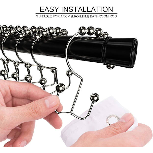 12-pack duschdraperikrokar, rostfria metalldubbelglidande duschdraperiringar för badrum duschdraperier - silver