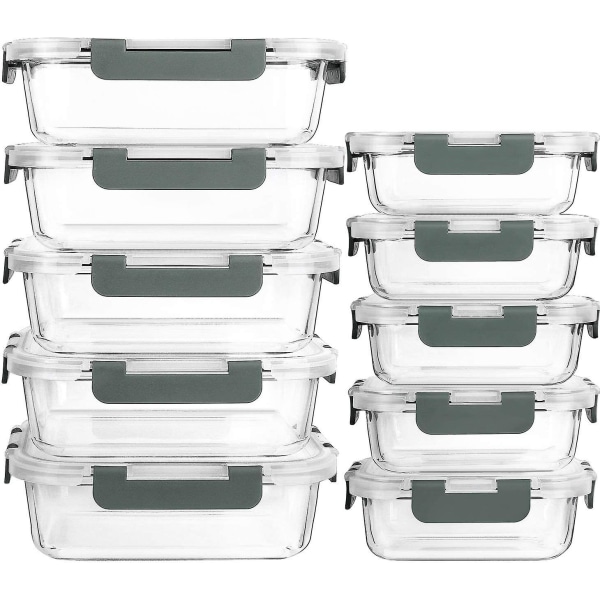 [10-pack] måltidsförberedande behållare i glas med lock-mcirco glasbehållare för matförvaring med livstidshållbara snäpplåslock, lufttäta lunchbehållare,