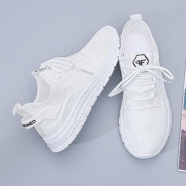 Dame Sneakers Åndbare Flyvende Vævede Løbesko Fra7701 White EU 41