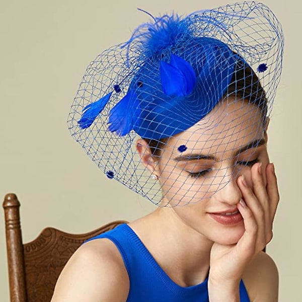 Hårnål Liten Topphatt Huvud Blomma Fjäder Nät Gasväv Tema Fest Bal Semester Hårband Hårprydnad Royal Blue