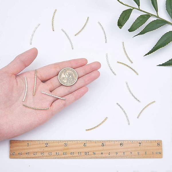 1 Ask 200 st Långa Rörpärlor Böjda Rör Långa Nudel Distanspärlor 3,5 cm 2 Färger Snidade Mässing Metall Hitta Pärlor för Smyckestillverkning Hål: 1 mm