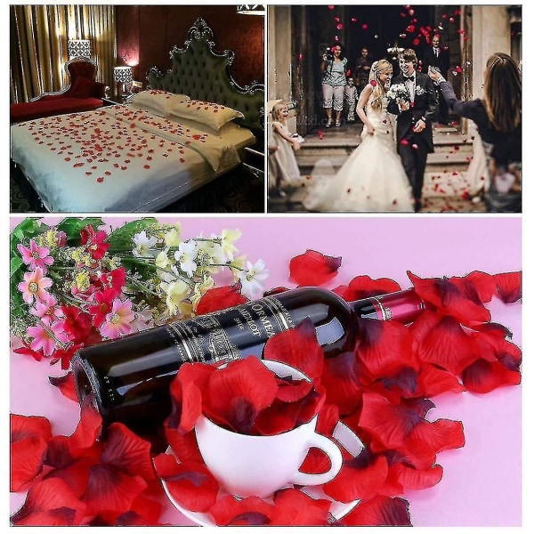 1200 stjälkrosblad, röda sidenkonstgjorda rosor blomblad konfetti för bröllop