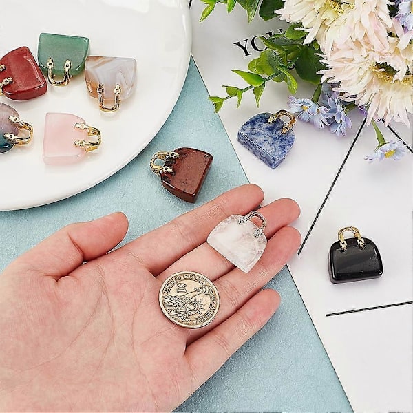 9 st Handväska Gemstone Hänge Natursten Hänge Färgglada Gemstone Handväska Form Hänge Charm Dekoration för Smyckestillverkning Halsband Örhängen Deco