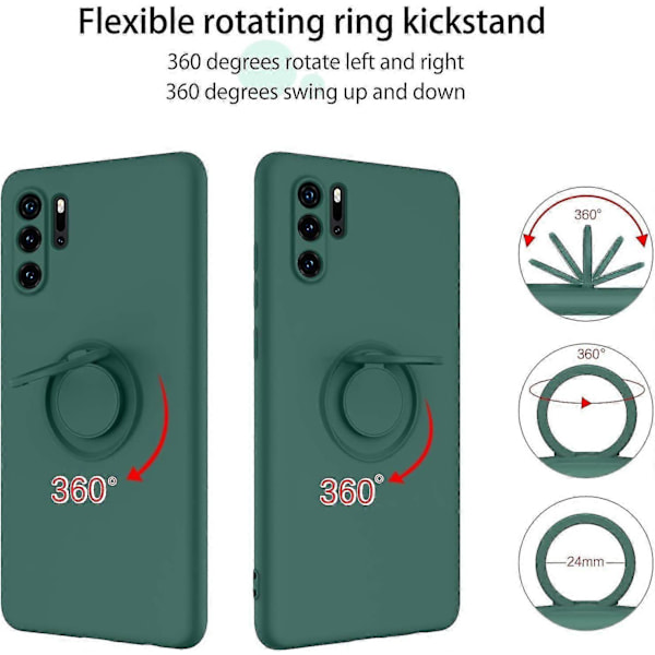 Bebetter DUEDUE Huawei P30 Pro Skal - Flytande Silikon Slimmad Fodral med Ringhållare Ställ, Bilfäste Funktion, Stötsäkert Fullständigt Skyddande Skal Green