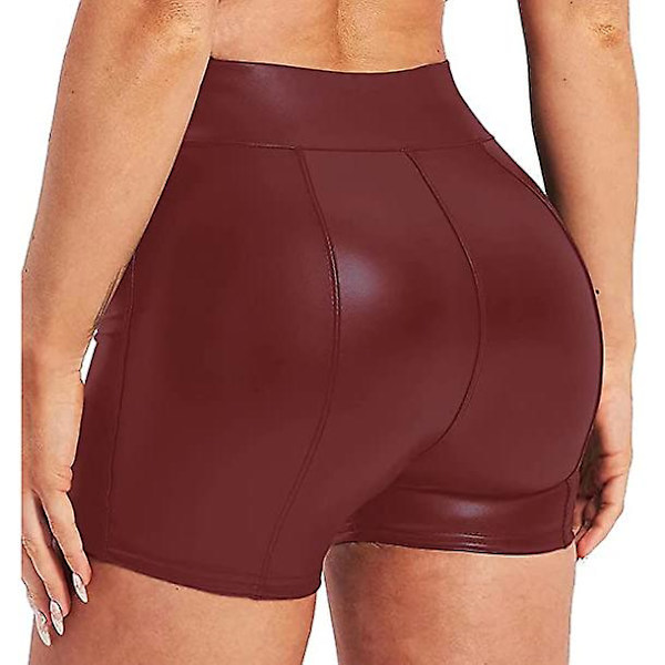Kvinnors flexibla shorts i konstläder, hög midja, sexiga discoshorts Red L