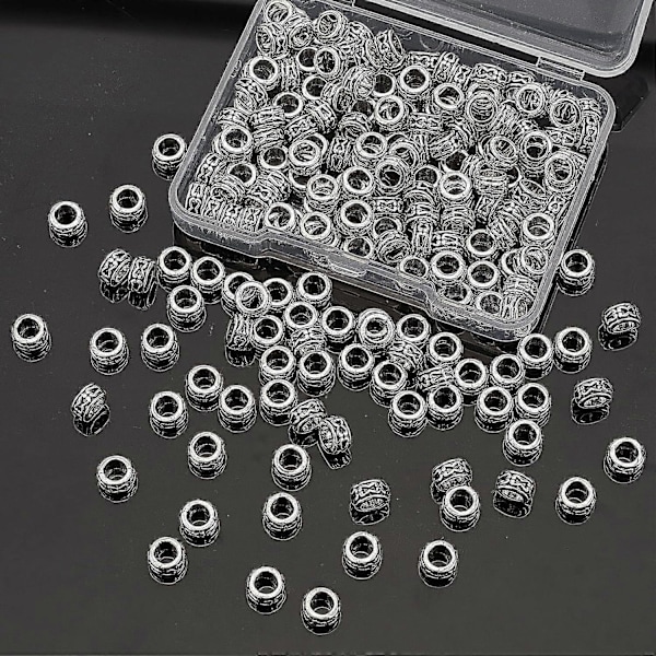 200 st Tibetansk Stil Europeiska Stora Hål Rondelle Distanspärlor Legeringspärlor 0,24 tum i Diameter med 0,14 tum Hål Ihåligt Rörpärla för DIY Halsband Br