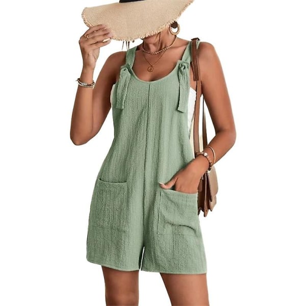Dame Casual Ærmeløs Spaghetti Stropper Jumpsuits, Bukser Romper Med Lommer Green M