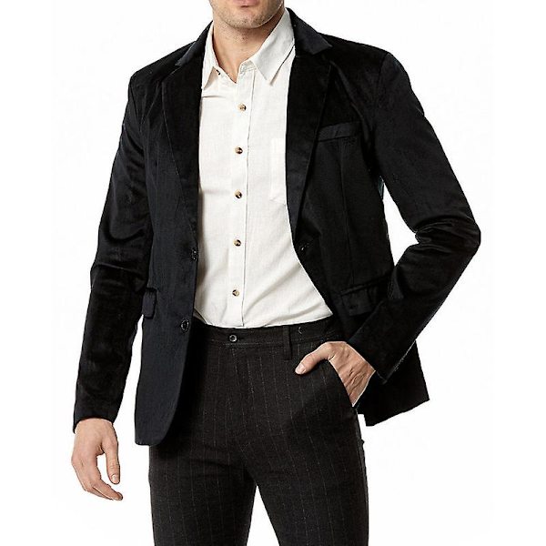 Herr Slim Fit Lättviktsjacka, Två Knappar Business Kostym Blazer Black M