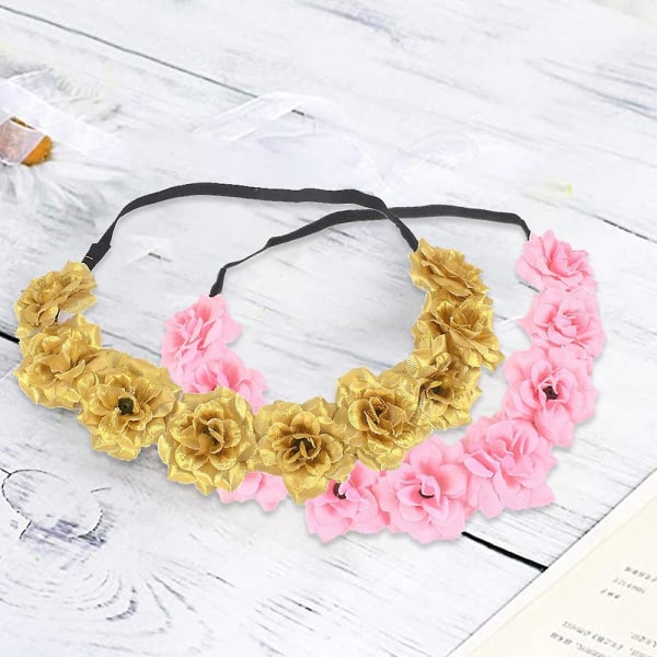 2 kpl Ruusu Kukka Seppele Pääpanta Morsiamen Hääkampaus Garland Seppele Päähine Hiustarvike Tytöille, Naisille, Lapsille Gold*Pink
