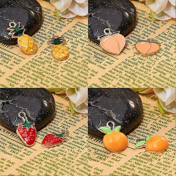40 st Thanksgiving Fruktberlocker Legering Emalj Ananas Jordgubbe Körsbär Äpple Banan Persika Hänge för DIY Smyckestillverkning