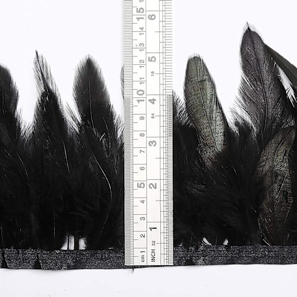 Hane Hackle Fjer Frynser Trim - Naturlig Fjer Trim Til Håndværk Syning Kostume Bredde 5-7 Tommer Pakke Med 5 Yards (sort)