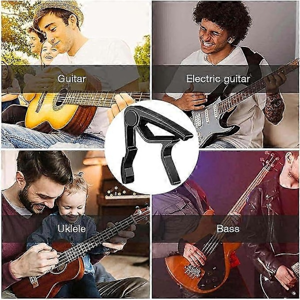 Gitarr Capo med 6 Gitarrplektrum, Ukulele Capo Akustisk Elektrisk Gitarr Clip Snabbt Byte Capo Clamp för Akustiska Elektriska Gitarrer black