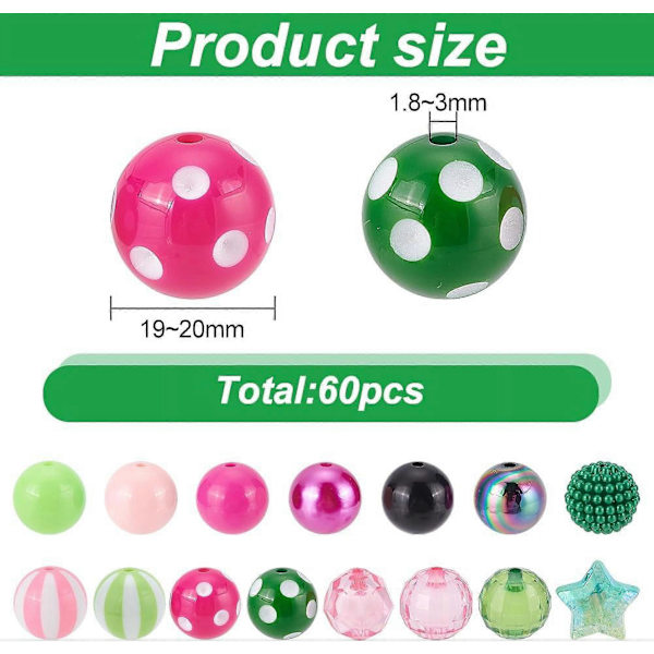 60 st 20mm Chunky Bubblegum Pärlor 15 Stilar Blandade Färgglada Runda Pärlor Discokula Pärlor