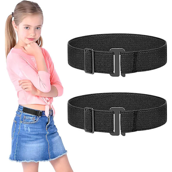 2-pack stretchbälten utan spänne för flickor och pojkar, 2 öglor, elastiska, osynliga, justerbara bälten för jeans, byxor och klänningar