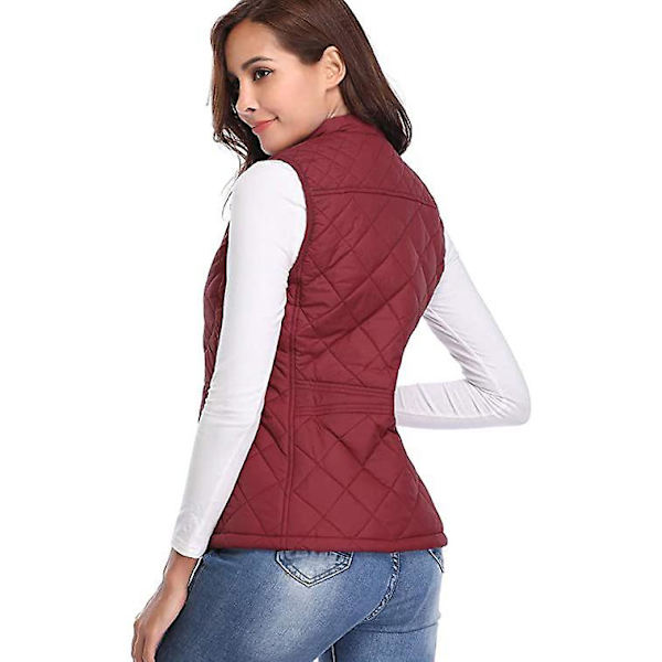 Kvinnors Quiltade Dragkedja Väst, Ärmlös Jacka Väst Red XL