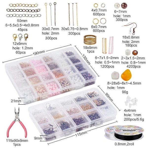 1 set DIY Örhängetillverkningssatser inklusive ädelstenschips, glaspärlor, skalpärlor, järnörhängekrokar