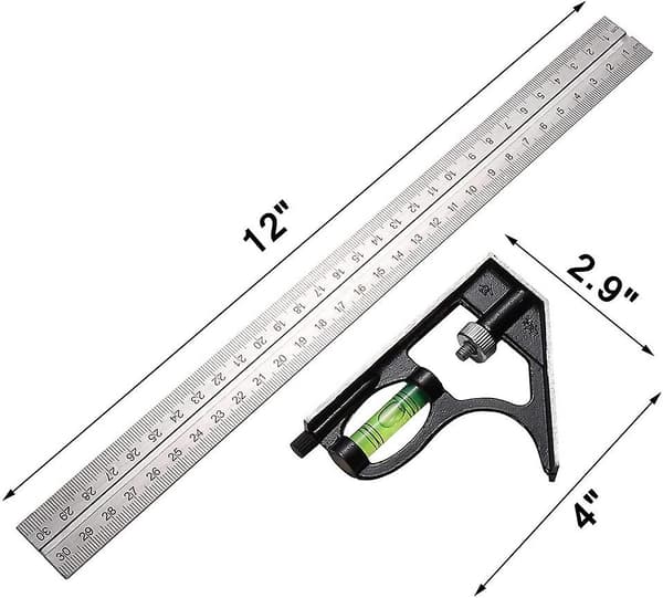 Multifunktionel kombinationsmålestok og vaterpas i rustfrit stål (300 mm/12 tommer)