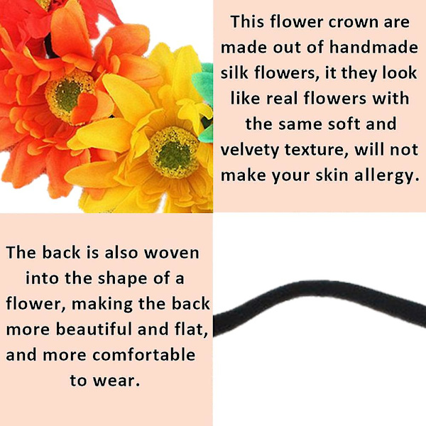 2pack Solros Krona Boho Krona Solros Hårband Blommigt Hårtillbehör (regnbåge) colour