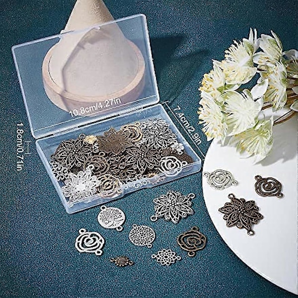 72 st 18 Stilar Blommkopplingar Charms Blommkopplingar Kopplingar Solros Lotus Klöver Charm Filigran Kopplingar