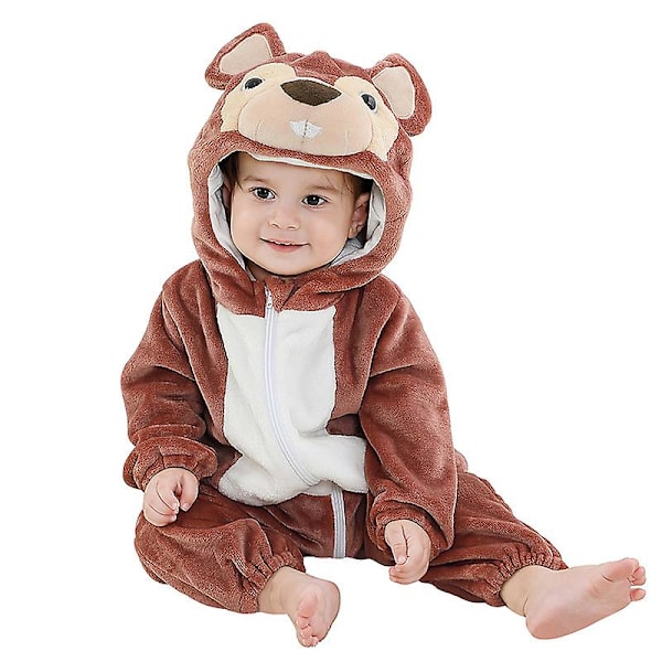 Børne Dyre Jumpsuit Hættetrøje Vinter Varm Fleece Hættetrøje Jumpsuit Romper Brown 110