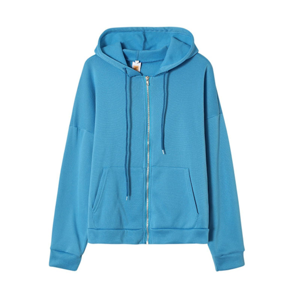 Hettegenser med glidelås foran, lommer, ensfarget, høst, avslappet, løs yttertøy XL Sky Blue