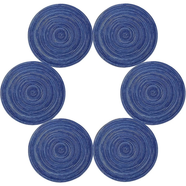 6 stk. Vaskbare Flettede Bomullsspisebrikker 35x35cm (runde, blå)