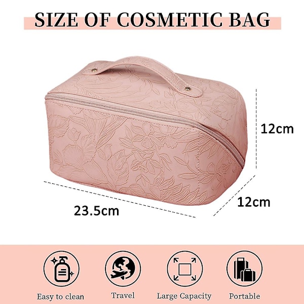 Kosmetisk väska Amazon Pu läder Stor kapacitet Stereo mönster Förvaring Tvätt Bärväska pink